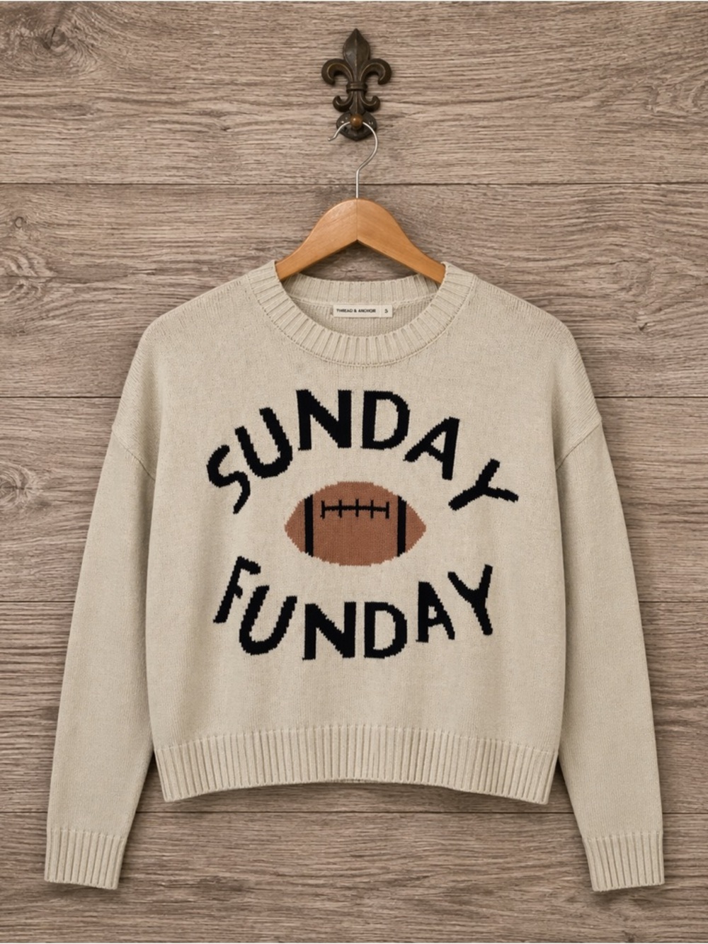 Moon & Madison football Sweater - Cream and Brown S